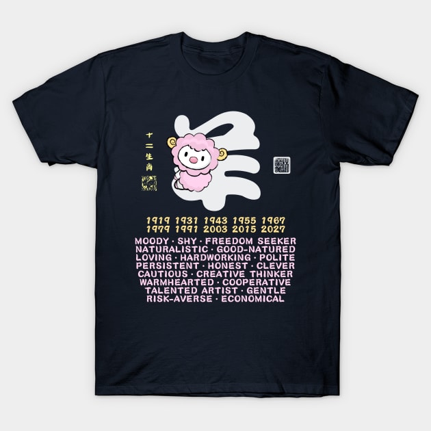 CUTE GOAT CHINESE ZODIAC ANIMAL PERSONALITY TRAIT T-Shirt by porcodiseno